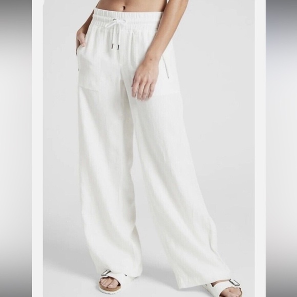 Athleta Cabo Linen Wide Leg Pants Size 12 White - Picture 1 of 5